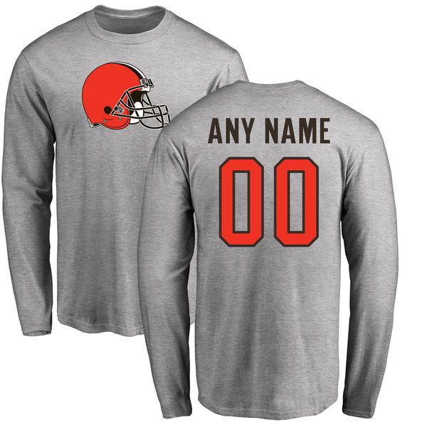 Men Cleveland Browns NFL Pro Line Ash Custom Name and Number Logo Long Sleeve T-Shirt->->Sports Accessory